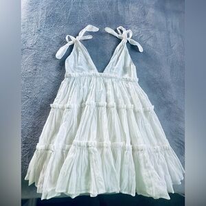 Innika Choo Womens White Ramie Che Pas Sleeveless V Neck Ruffled Midi Dress S M